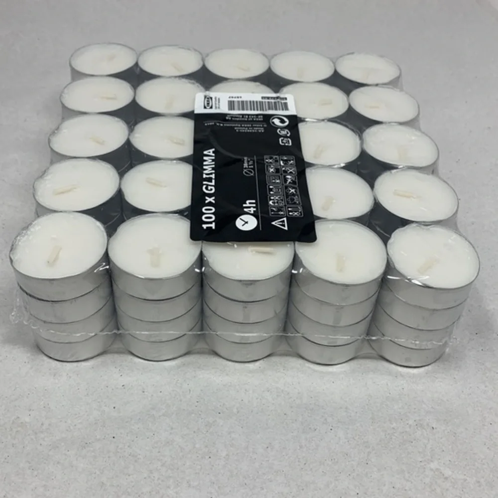 100 piece GLIMMA Unscented tealights 4hr Ikea Sweden for party or emergency new